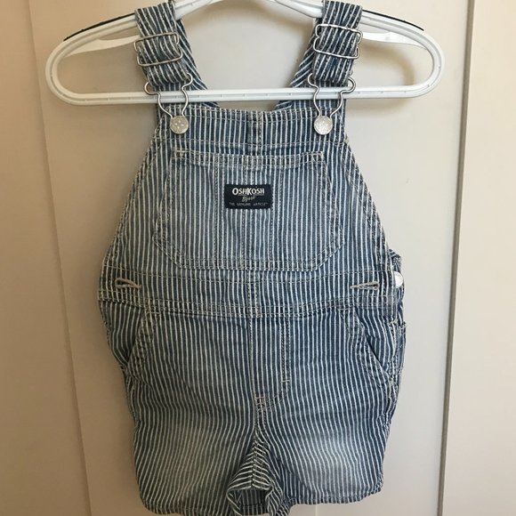 🎉2/$30 SALE Osh Kosh Stripe Short Overalls - 12 M - Picture 1 of 3